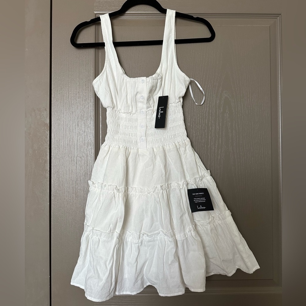 Lulu’s white Your Sunny Day tiered dress
